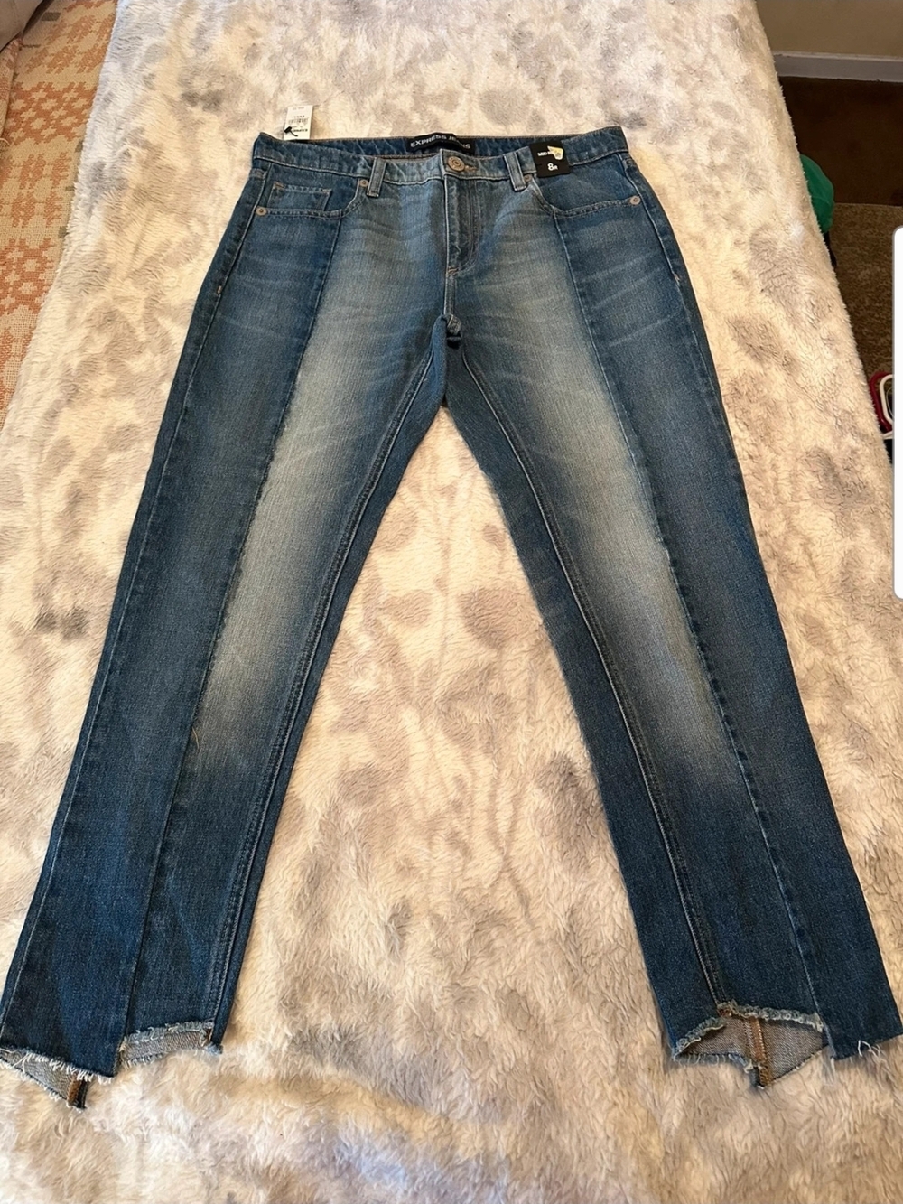 Express Women’s Two-Tone Blue Slim Straight Jeans